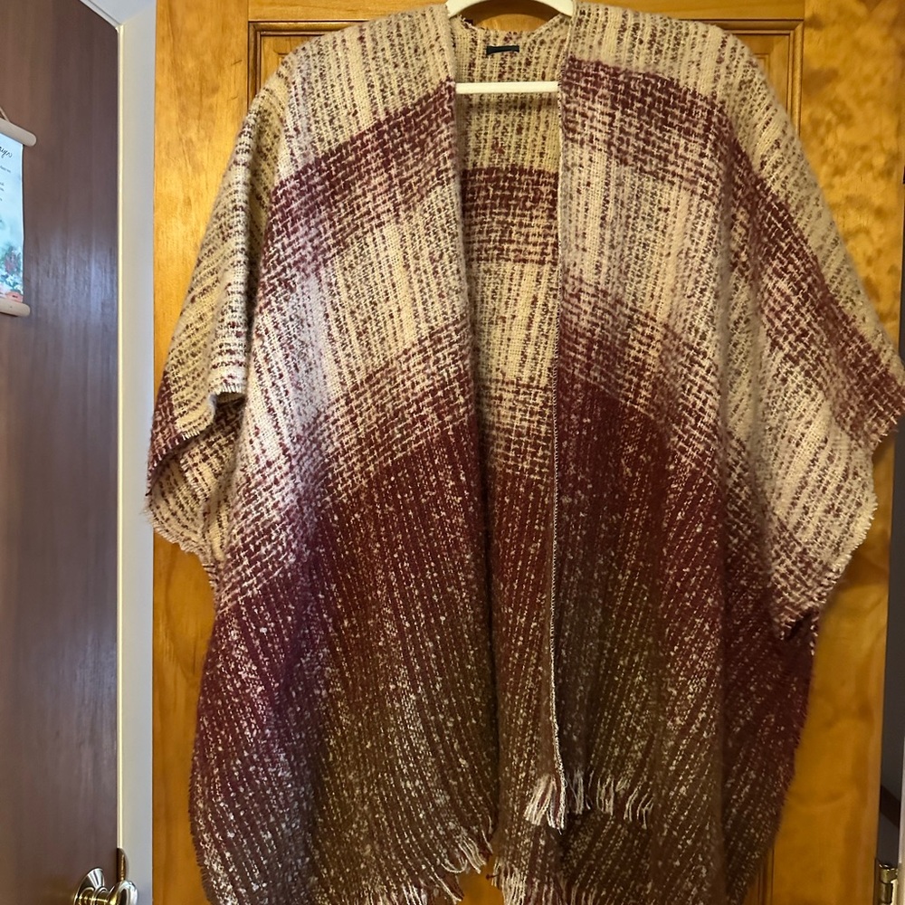 Cozy Burgundy and Cream Knit Shawl